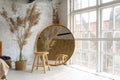 Closeup view on spacious white eco style loft bedroom with  mirror and pampas grass decoration Royalty Free Stock Photo