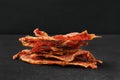 Closeup view of stack of dried pork jerky