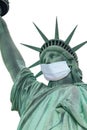Closeup view of the Statue of Liberty with protective face mask. Vertically Royalty Free Stock Photo
