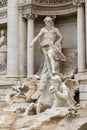 Closeup view of the statues of the Trevi Fountain in Rome