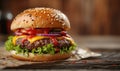 Closeup view of tasty cheeseburger