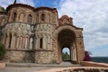 Closeup view to byzantium Pantanassa`s Monastery in ancient abandoned city Mystras, Peloponnese, Greece