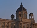 Closeup view of the top of the building of Kunsthistorisches Museum in the historic center of Vienna, capital of Austria.