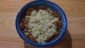 Closeup view of traditional tasty sweet dessert called Suji Halwa or Halva