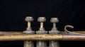 Closeup view of trumpet valves with golden color and black background Royalty Free Stock Photo