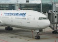 Closeup view of a Turkish airlines plane in Istanbul international airport