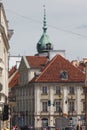 Closeup view of the typical historical building in downtown Warsaw, Poland