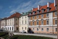 Closeup view of typical historical buildings in Warsaw, Poland