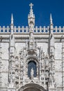 Closeup view upper South Portal of the Church of Santa Maria in Lisbon, Portugal. Royalty Free Stock Photo