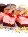 Closeup view of various creamy cakes