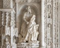 Closeup view Western Portal main entrance of the Santa Maria Church in Lisbon, Portugal.