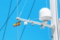 View of White Navigation radar system antennas of big white yacht Royalty Free Stock Photo