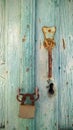 Closeup view of a wooden door lock in an old Greek house in Naxos island Royalty Free Stock Photo