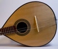 Closeup view of a wooden lute instrument placed on a white background Royalty Free Stock Photo