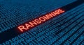 Digital ransomware attack concept with glowing red text on binary code background illustrating cyber security threats Royalty Free Stock Photo