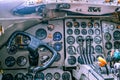 Closeup view of a yoke in old aircraft.