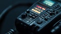 Closeup of vintage audio/video control panel with illuminated buttons and knobs Royalty Free Stock Photo