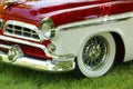 Closeup of the vintage car front end. Royalty Free Stock Photo