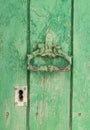 Closeup vintage door lock of external antique wooden door of Country house Royalty Free Stock Photo