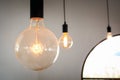 Closeup vintage light bulb hanging from ceiling Royalty Free Stock Photo