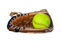 Closeup Of Vintage Softball Glove And Old ball Isolated On White Background Royalty Free Stock Photo