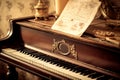 Closeup vintage style of piano keys on brown piano classical music instrument Generative AI