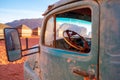 Closeup of vintage truck used to carry water in the Wadi Rum desert (Jordan)