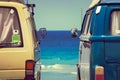 Closeup of vintage vans parked side by side Royalty Free Stock Photo