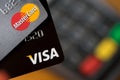 Closeup of VISA credit cards on the credit card machine Royalty Free Stock Photo