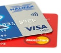 Closeup of Visa and Mastercard credit cards Royalty Free Stock Photo