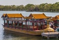 Closeup of visitor dragon boat on lake at Summer Palace Beijing. Royalty Free Stock Photo