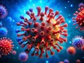 Closeup Visualization of a Coronavirus Particle Detailed Structure and Spiky Surface on a Blue Microscopic Background Royalty Free Stock Photo