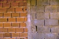 Closeup of wall with two types of apparent brick