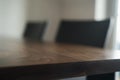 Closeup walnut dining table with copy space