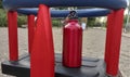 Closeup of a water bottle  on the teeter-totter on the playground Royalty Free Stock Photo