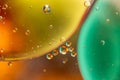 Water and oil similar to the collision of two space objects yellow and green Royalty Free Stock Photo