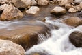 Closeup of water rushing over the rocky creek landscape Royalty Free Stock Photo