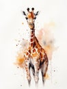 Closeup Watercolor Illustration Painting of a Cute Baby Giraffe in Neutral Colors