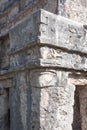 Closeup of the weathered ancient Mayan building ruins in Tulum, Mexico