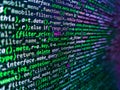 Closeup of Web Code on Computer LED Screen. Data encryption security code on a computer display. HTML CSS3 source code on lcd Royalty Free Stock Photo