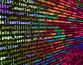 Closeup of Web Code on Computer LED Screen. Developer working on program codes in office. Screen of web developing javascript code Royalty Free Stock Photo