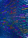 Closeup of Web Code on Computer LED Screen. Developer working on program codes in office. Screen of web developing php code on