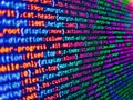 Closeup of Web Code on Computer LED Screen. Modern tech. Developer working on program codes in office. Programmer developer screen Royalty Free Stock Photo