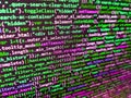 Closeup of Web Code on Computer LED Screen. Program development concept. Real Html code developing screen. Computer science lesson Royalty Free Stock Photo