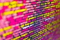 Closeup of Web Code on Computer LED Screen. Programmer working in a software develop company office. Creative Js HTML5 closeup set Royalty Free Stock Photo