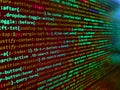 Closeup of Web Code on Computer LED Screen. Programming code abstract technology background of software developer and Computer Royalty Free Stock Photo