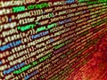 Closeup of Web Code on Computer LED Screen. Script procedure creating. Close up of computer web page code inside of html file. Royalty Free Stock Photo