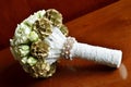 Wedding bouquet on the nightstand