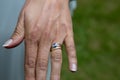 Closeup Wedding ring hand bridal bride outdoors Royalty Free Stock Photo