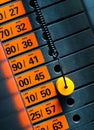 Closeup of weight stack with orange Royalty Free Stock Photo